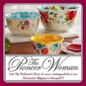 🦋 New Pioneer Woman Sweet Rose Sentiment Serving Bowls, 3-Piece Set